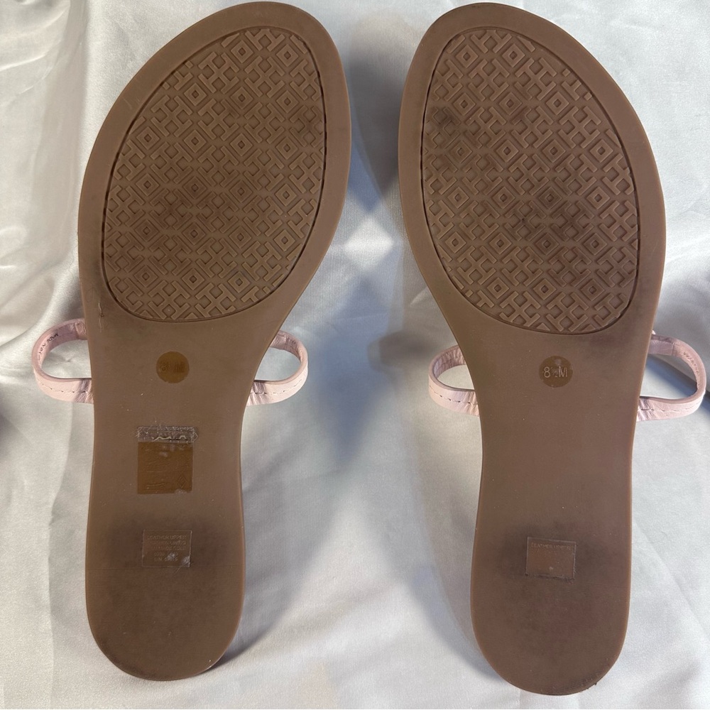 Tory Burch Pink Logo Thong Sandals on Brown Footbed - Picture 3 of 7